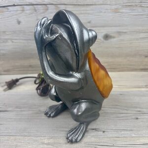 Vintage Cast Metal Frog Accent Lamp Amber Glass WORKS